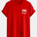Regular Fit OK Smiley Face Print Cotton T-Shirt