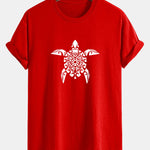 Regular Fit Geometric Turtle Print Cotton T-Shirt