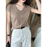 Women's U Neck Flutter Sleeve Knit Drop Shoulder Tee