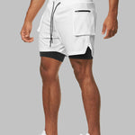 Men's fake two-piece large pocket quick-drying sports shorts