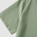 Men's Solid cotton casual lapel solid color short-sleeved shirt