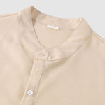 Men's Solid Color Half Button Stand Collar Short Sleeve Shirt