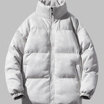 Men's Solid Faux Leather Dual Pocket Zip Stand Collar Padded Jacket