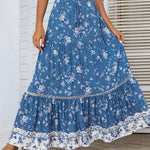 Zeagoo Women's Bohemian Floral Skirt Elastic High Waist A- Line Tiered Flowy Beach Maxi Skirt