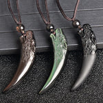 Buddha Stones Natural Black Obsidian Ice Obsidian Rainbow Obsidian Wolf Tooth Pattern Strength Necklace Pendant