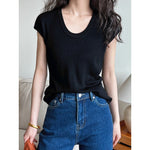 Women's U Neck Flutter Sleeve Knit Drop Shoulder Tee