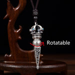 Buddha Stones Tibetan Om Mani Padme Hum Dorje Vajra Design Wisdom Rotatable Necklace Pendant