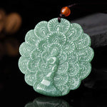 Buddha Stones Natural Jade Peacock Luck Prosperity Necklace Pendant