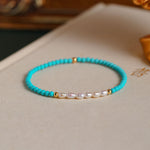 Buddha Stones Turquoise Red Agate Pearl Small Beaded Protection Bracelet