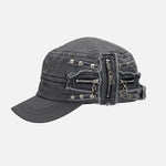 Vintage Washed Distressed Metal Zipper Studded Cadet Cap