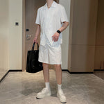 Summer Topstitched Zip Shirt Shorts Set