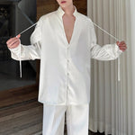 French Satin Ribbon Stitching Deep V-neck Shirt