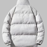 Men's Solid Faux Leather Dual Pocket Zip Stand Collar Padded Jacket