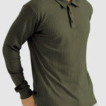 Men's solid color texture business casual POLO long-sleeved T-shirt