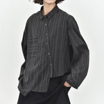Womenâ€™s Striped Slanted Placket Irregular Hem Shirt