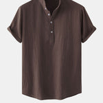 Men's Cotton Linen Textured Half Placket Short Sleeve Shirt
