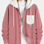 Long Sleeved Waffle Corduroy Contrast Hooded Shirt