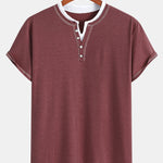 2-in-1 Notched Collar Contrast Stitching T-Shirt