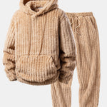 Relax Fit Stripe Kangaroo Pocket Teddy Hoodie & Jogger Pants