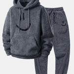 Smiley Face Embroidered Teddy Hoodie & Jogger Pants
