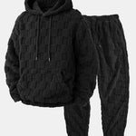 Relax Fit Checkerboard Kangaroo Pocket Teddy Hoodie & Jogger Pants