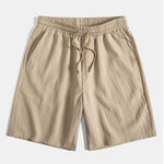 Geometric Striped Jacquard Button Up Shirt & Crinkled Textured Drawstring Shorts