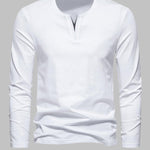 Men's Solid Color Henley V-Neck Long Sleeve Casual T-Shirt