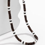 Bohemian polymer clay and wood bead collarbone necklace