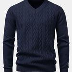 Heavyweight Geometric Jacquard V Neck Sweater