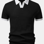 Textured Contrast Johnny Collar Knit Polo