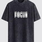Focus Slogan Print Relax Fit Washed Distressed T-Shirt