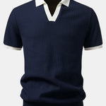 Contrast Knit Waffle Johnny Collar Polo