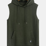 Waffle Sleeveless Hooded T-Shirt With Kangaroo Pocket