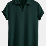Short Sleeved V-Neck Ribbed Polo & Straight Leg Ribbed Pants