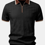 Contrast Trim Textured Zipper Knit Polo