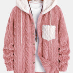 Contrast Geometric Jacquard Teddy Hooded Shirt