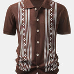 Geometric Floral Jacquard Button Up Knit Shirt
