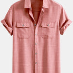 Textured Button Up Shirt With Two Pockets & Straight Leg Linen Pants