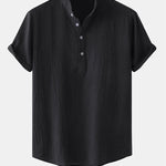Men's Cotton Linen Textured Half Placket Short Sleeve Shirt