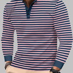 Men's colorful striped casual round neck loose henley long sleeve polo