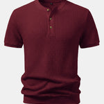 Waffle Textured Ribbed Hem Henley Shirt