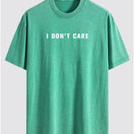 I Don't Care Print Washed Distressed Drop Shoulder T-Shirt