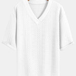 Relax Fit Geometric Jacquard V Neck Three Quarter Sleeve T-Shirt & Shorts
