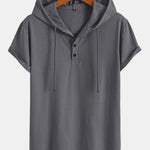 Short Sleeve Henley Hooded T-Shirt