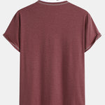 2-in-1 Notched Collar Contrast Stitching T-Shirt