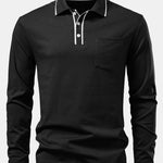Long Sleeved Contrast Polo Shirt With Pocket