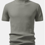 Ribbed Mock Neck Knit T-Shirt