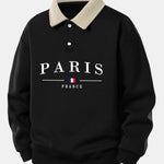 Relax Fit Paris France Print Contrast Polo Sweatshirt