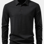Solid Long Sleeve Cotton Polo Shirt