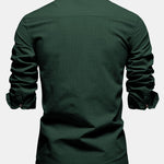 Contrast Trim Linen Look Stand Collar Shirt